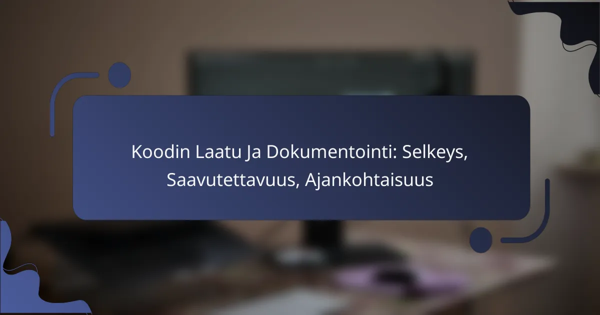 Koodin Laatu Ja Dokumentointi: Selkeys, Saavutettavuus, Ajankohtaisuus