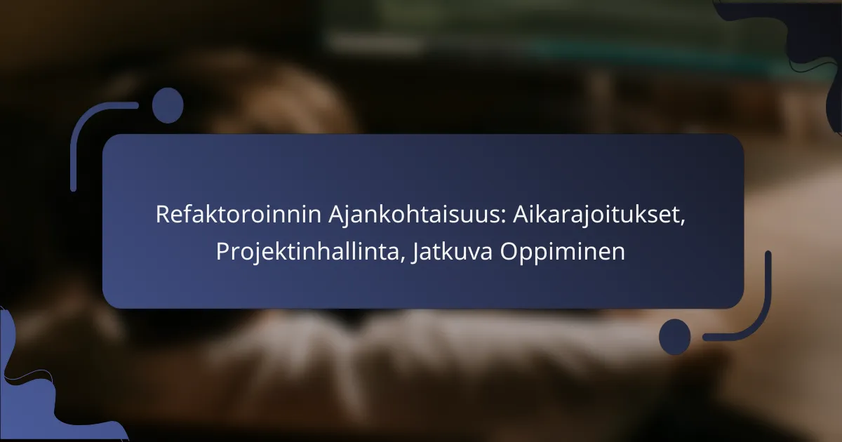 Refaktoroinnin Ajankohtaisuus: Aikarajoitukset, Projektinhallinta, Jatkuva Oppiminen
