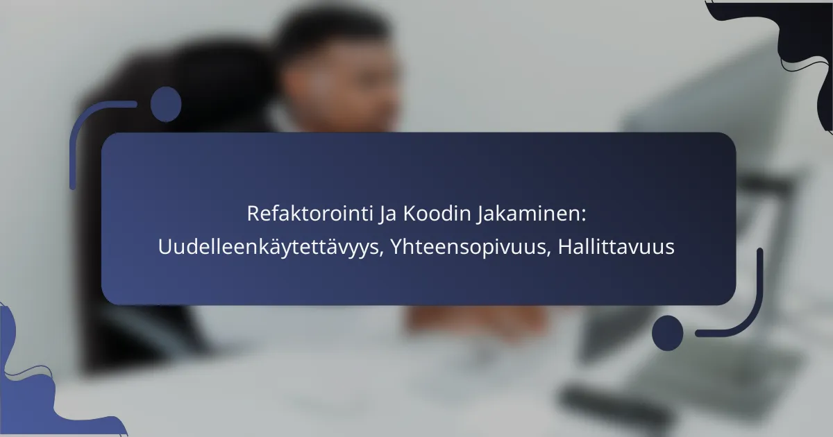 Refaktorointi Ja Koodin Jakaminen: Uudelleenkäytettävyys, Yhteensopivuus, Hallittavuus