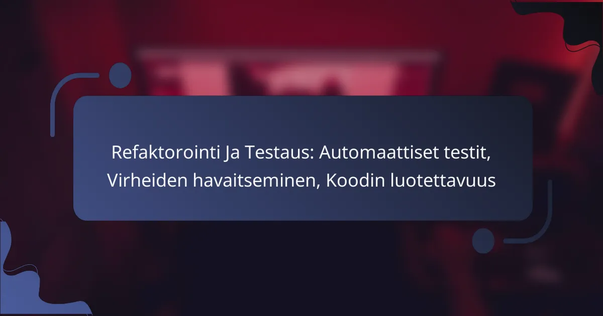 Refaktorointi Ja Testaus: Automaattiset testit, Virheiden havaitseminen, Koodin luotettavuus